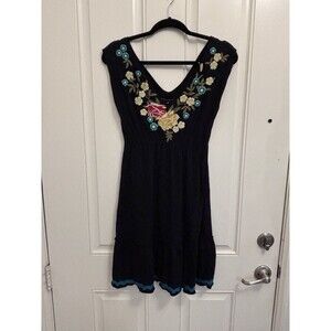 Johnny Was Black floral embroidered Cotton Slip Dress Small Bohemian Spring